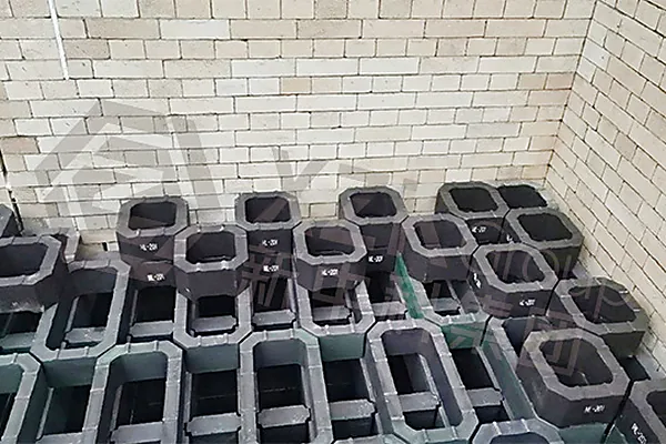 Octagonal hollow checker bricks, selected for surface area and stable gas flow.
