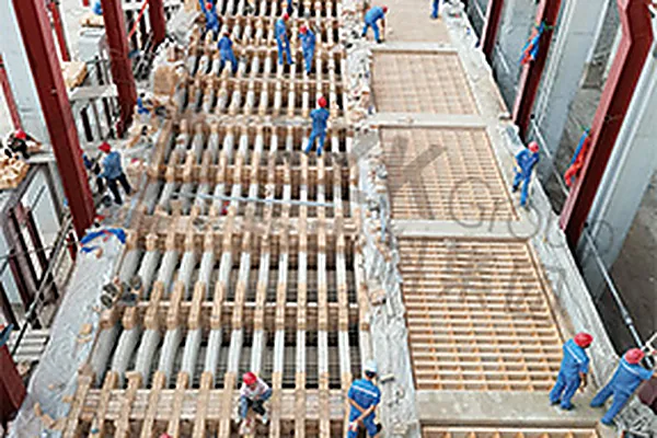 Regenerator chamber under construction, seen from above.